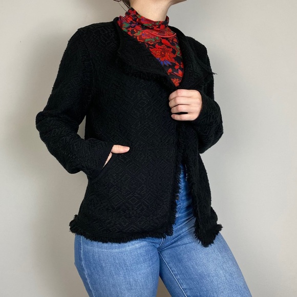 Faherty Santa Ana Black Diamond Embroidered Fringe Sweater Jacket - Picture 3 of 12